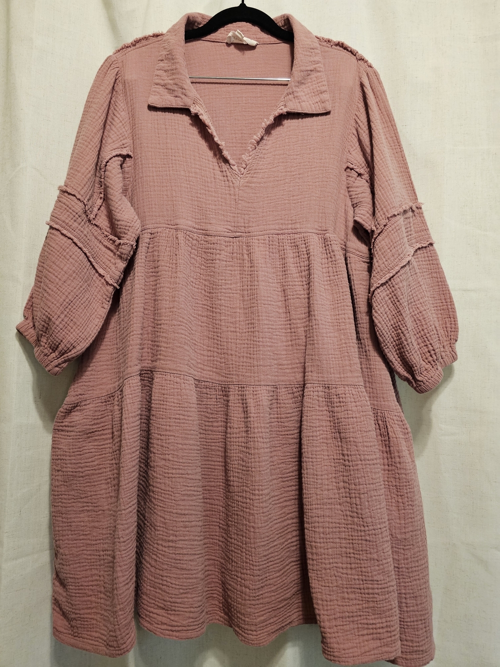 &merci Relaxed Tiered Gauze Dress in Dusty Rose